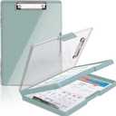 SFLHHDM Clipboard with Storage, Heavy Duty Clip Boards 8.5x11 with 2 Storage Case, Clear Visible Panel Storage Clipboards, Side Opening Nursing Clipboard Folder for Office Supplies-Dark Green