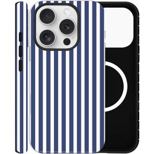 Magnetic Case for iPhone 12/12 Pro, Compatible with MagSafe, Aesthetic Striped Cute Design for Women, Hybrid 2-Layer Hard Shell Phone Cover, Deep Blue