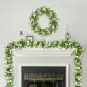 6FT Eucalyptus Garland with Flowers, 8 Pack Artificial Greenery Garland Hanging Faux Eucalyptus Garland Suitable for Table Wedding Backdrop Arch Wall Party UV Protected Indoor Outdoor Decor