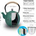 Enameled Cast Iron Teapot 34oz1000ml - Japanese Style Kettle with Removable Stainless Infuser & Ergonomic Handle, Stovetop Safe for Loose Leaf Tea Green and silver (Green and silver)