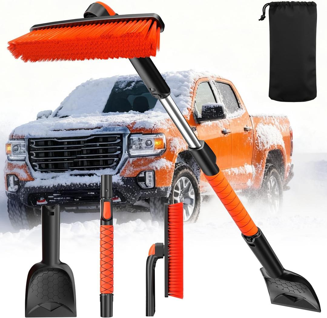 DMJN [2026 Upgrade Extendable Car Snow Brush and Ice Scraper [3in1] Clean Snow, Ice and Frost, 45''Adjustable Length with 360° Rotating Brush Head, Suitable for All CarsMedium