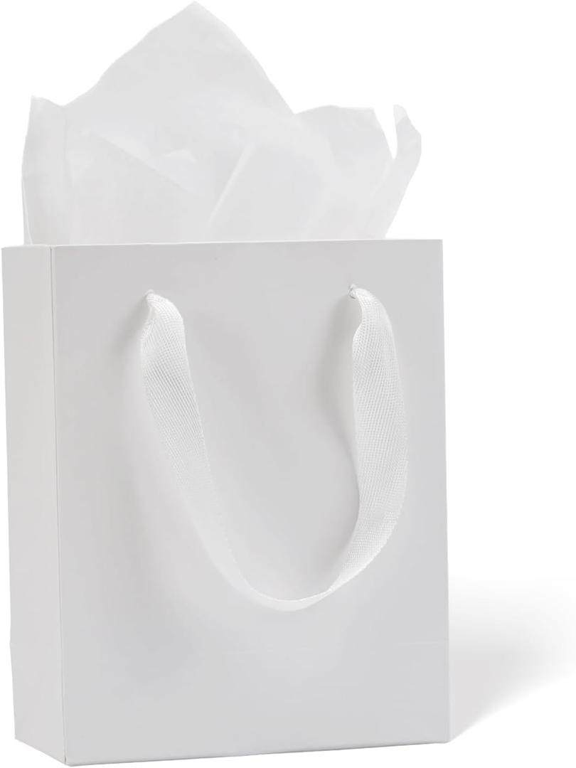 Aosric 30 Pack 6x3x7.5 In White Gift Bags  Small Sturdy & Reusable Premium Gift Bags for Boutique Gift, Party Favors, Weddings, Birthdays, Christmas and Holidays