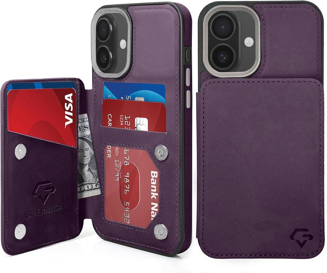 GUERNICA for iPhone 16 Wallet Case with RFID Blocking Card Holder for Women Men, Kickstand Shockproof Phone Case for iPhone 16(6.1"),Dark Purple