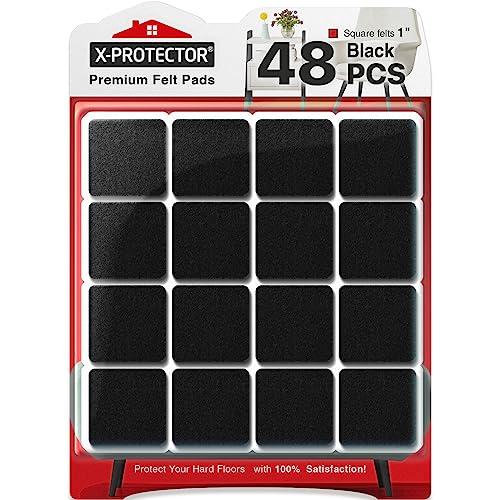 X-PROTECTOR Felt Furniture Pads - 48 PCS 1" - Felt Pads Floor Protectors - Chair Felt Pads - Felt Pads for Furniture Feet - Furniture Pads for Hardwood Floors - Protect Your Floors! (Black, Square)