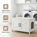 Homhedy Cat Litter Box Enclosure, Wooden Cat Washroom Furniture with Barn Door, Pet House, Fit Most of Litter Box, White