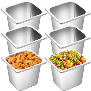 Jinei Steam Table Pan 1/6 Hotel Pan Stainless 201 Steel Size 6'' Deep Storage Catering Metal Commercial Food Pans for Kitchen Restaurant Buffet Party Supplies(6 Pcs)