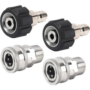 Pressure Washer Quick Connect Kit, 4 Pack Stainless Steel M22-14mm Male to 3/8" Quick Connect Couplers, Swivel Adapter Set for Power Washer Hose 