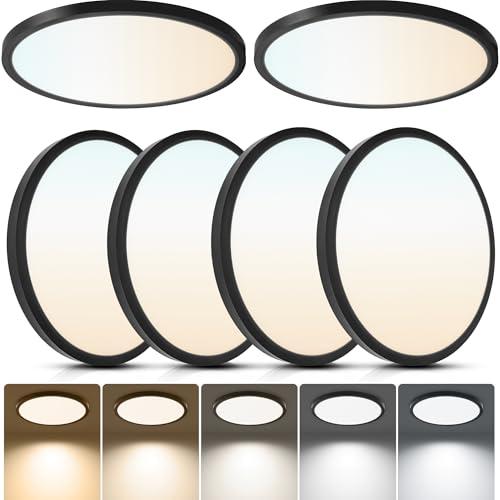Laiyidia 6 Pack 3Pieces Black, 3 Pieces White 2640LM Dimmable LED Flush Mount Ceiling Light Fixtures, 5CCT (2700K-6500K) Selectable, 12 Inch 24W Slim Modern Ceiling Light for Bedroom Hallway Apartment Rental Units