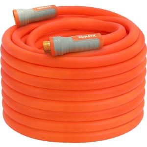 YAMATIC Heavy Duty Garden Hose 5/8 in x 75 ft with Swivel Fitting, Super Flexible Water Hose, All-weather, Lightweight, Burst 600 PSI (Orange)
