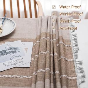 JIALE Tablecloths for Rectangle Tables, Cotton Linen Table Cloth Waterproof Tablecloth Wrinkle Free Farmhouse Dining Tables Cover, Soft Fabric Table Cloths with Tassels, Brown, 55" X 70", 4-6 Seats