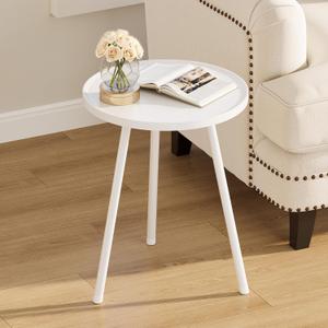 Round Side Table, Small End Table, Drink Table for Couch, Mini Tea Table for Sofa, Modern Accent Nightstand for Small Space, Living Room Bedroom LET521W, 15.7 X 15.7 X 20.8 Inches