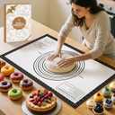 Non-stick Pastry Mat, Silicone Baking Mat with Measurement, Extra Large Silicone Mat for Baking Cookie Pie Bread Pizza Oven Reusable & Dishwasher Safe (Black)