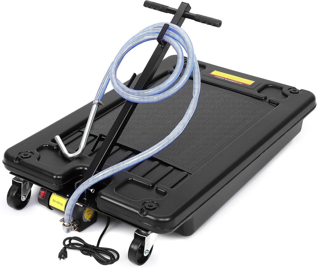 DEXSO 17 Gallon Electric Oil Drain Pan with 110V Pump & 8 Ft Hose, Low Profile & T Folding Handle Oil Drain Cart for Truck Cars SUVs (Black)