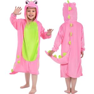 T-Rex Dinosaur Costume Hoodie Dress for Girls 4 to10 Years - Cute Dino Outfit with Hood for Halloween & Parties