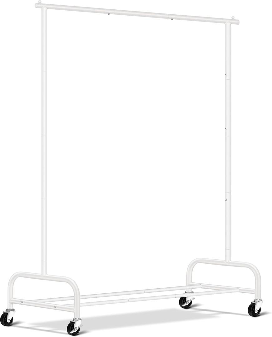 SLEEPING LAMB Heavy Duty Clothes Racks for Hanging Clothing Rack, 43" Wide Rolling Garment Rack Metal Wardrobe Rack with Wheels Closet Hanger Racking for Coats, Shirts, Dress, (White)