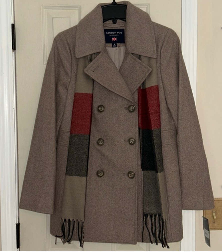 London Fog double breasted peacoat with scarf.Size small S