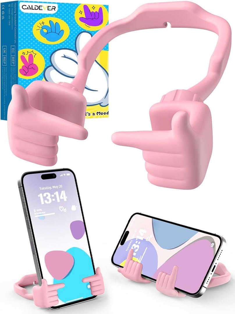 CALDEVER Stocking Stuffers for Teens Girls Boys Cell Phone Stand Patented Adjustable Shy Fingers Lazy Phone Holder for Desk Cool Gadgets Fun Gifts Ideas for Adults Women Gifts for Christmas (Pink) (1)