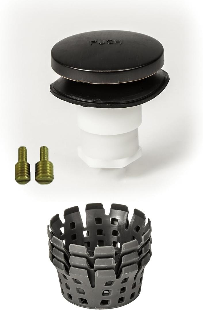 Universal Toe Touch (Tip Toe, Foot Actuated) Bath Tub/Bathtub Drain Stopper includes 3/8" and 5/16" Fittings (With Hair Catcher, Oil Rubbed Bronze)