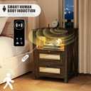 Night Stand with Gun Drawer, Bedside Table with Charger Station & LED Human Sensor Light, Gun Nightstand End Tables Bedroom Living Room, Rustic