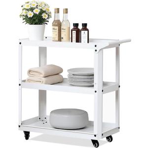 3 Tier Metal Utility Rolling Cart with Wheels, Heavy Duty Storage Organizer Trolley Cart for Kitchen, Bathroom, Office, Bedroom – Multi-Purpose 330Lbs Capacity Utility Cart on Wheels, White
