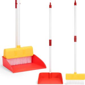 Kids Cleaning Toy Set Toddlers Broom Dust Pan Set for Housekeeping Pretend Play Cleaning Set, Cleaning Toys Gift for Toddlers Girls Boys Age 3-6 Years Old (2PCS - Red and Yellow Set)