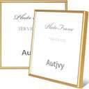 Autjvy 8x8 Picture Frame Set of 2, Gold Modern Simple Thin Aluminum Metal Square Photo Frame with HD Glass, Display for Tabletop and Wall Collage, 2 Pack