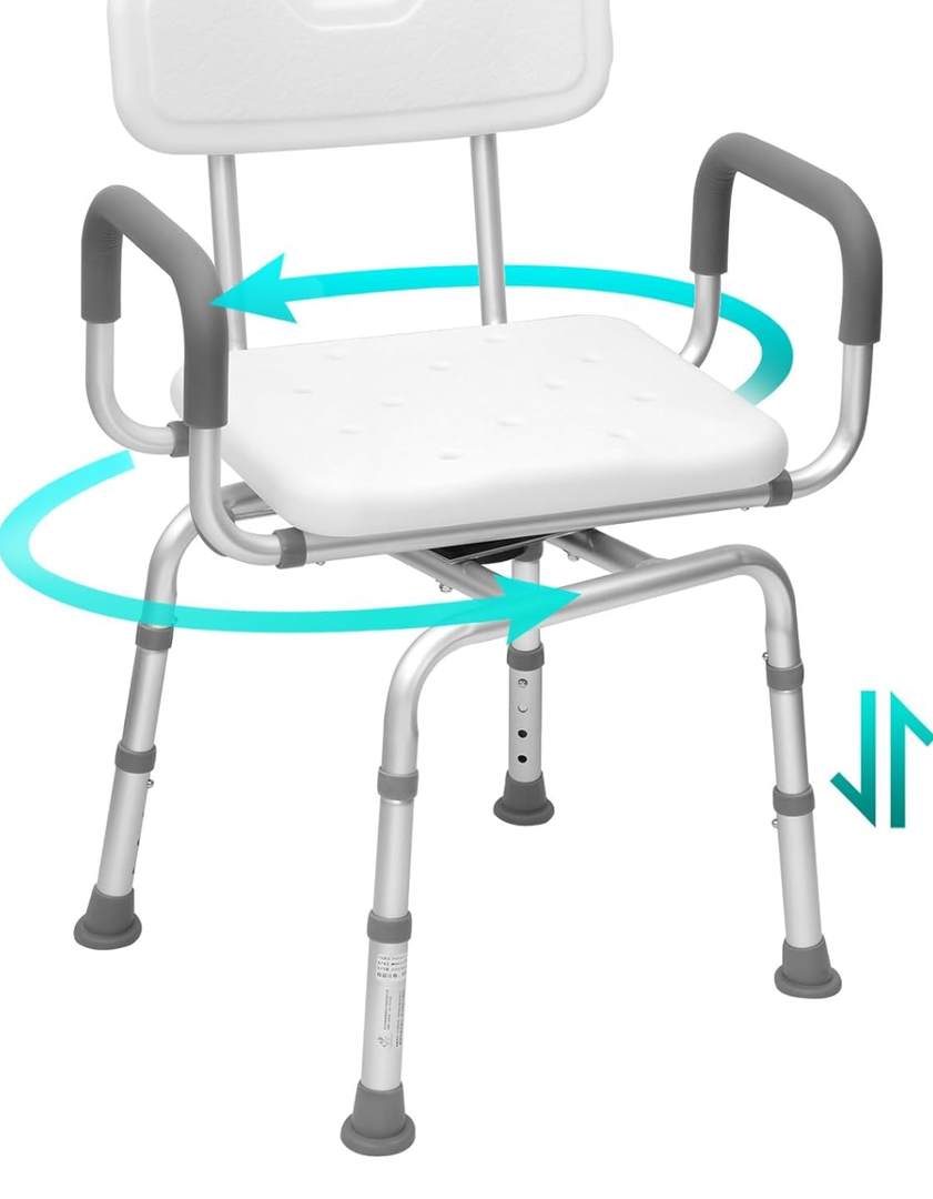 Shower Chair,Seat Shower Stool,Portable Shower Chair with Adjustable Height,Shower Chair with Arms and Back,for Elderly,Handicap & Seniors up to 340LBS (Detachable Handrail) (360 Degree)