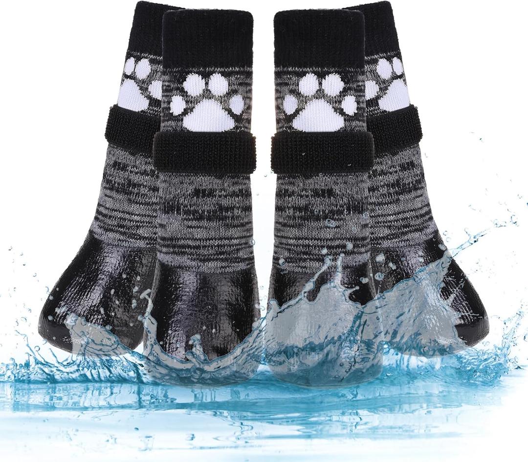 KOOLTAIL Non Slip Dog Socks to Prevent Licking Paws for Hardwood Floors, Dog Boots Shoes for Hot/Cold Pavement with Grippers Traction Control, Waterproof Paw Protector for Small Medium Large, M