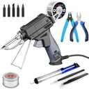 Soldering Iron Kit, Auto Feed Soldering Gun with LCD Display and 1C Precision Temp Control, 8-in-1 Set with Wire, Pump, Tip Cleaner, 5 Tips for Electronics Repair DIY, PCB, SMD (Gray)