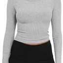 Artfish Women's Casual Basic Ribbed T-Shirts Slim Fitted Boat Neck Long Sleeve Crop Top