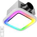 Akicon Bathroom Exhaust Fan with RGB LED Light, 110 CFM 1.5 Sone Ultra Quiet Bathroom Vent Fan for Ceiling, 3CCT Dimmable Light & Nightlight, Remote Control, Square (White), 12.2 inch