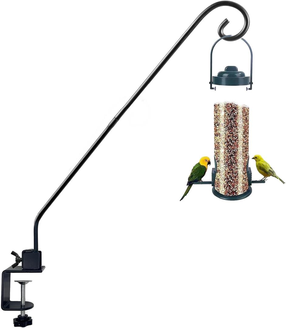Heavy Duty Deck Hook,Courtyard Decoration,Pole 32Long Metal Deck Railing Hooks for Hanging Bird Feeders,Planters,Suet Baskets,Lanterns,Wind Chimes,Clamp Mounted,Under 15 LBS