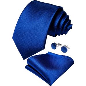 DiBanGu Mens Solid Color Tie and Pocket Square Set Woven Silk Plain Necktie & Handkerchief for Men Wedding Party Formal (Blue)