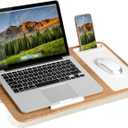 LAPGEAR Home Office Lap Desk with Device Ledge, Mouse Pad, and Phone Holder - White Oak Woodgrain - Fits up to 15.6 Inch Laptops - Style No. 91579