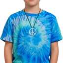 Retro 60s 70s Hippie Boys Costume Set 4Pcs Disco Party Outfit with Tie-Dye Shirt, Peace Necklace for Kids Medium
