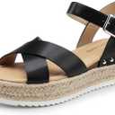 DREAM PAIRS Women's Stylish Platform Espadrille Wedge Sandals Round Toe Summer Causal Shoes Crisscross Band Adjustable Ankle Strap Buckle (8, Black)