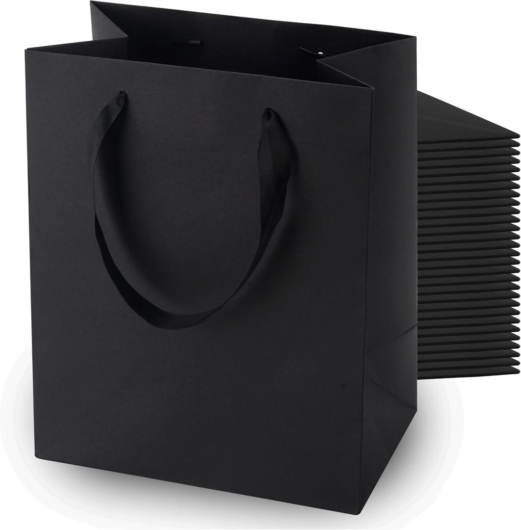 MOXARYSU Black Gift Bags With Handles: 8x5x10 Inch 30pcs Black Paper Bags Medium Bulk For Party Shopping Birthday Wedding (M, 30)