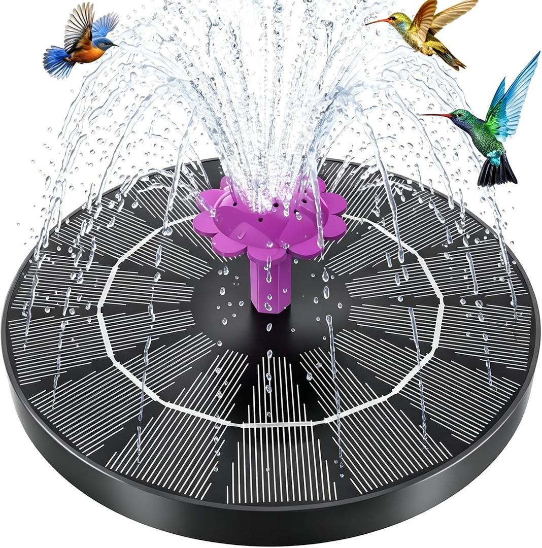 Solar Fountain for Bird Bath Solar Powered Water Fountain Pump 4W Outdoor Water Fountain with 6 Nozzles for Hummingbirds, Garden, Pool, Pond
