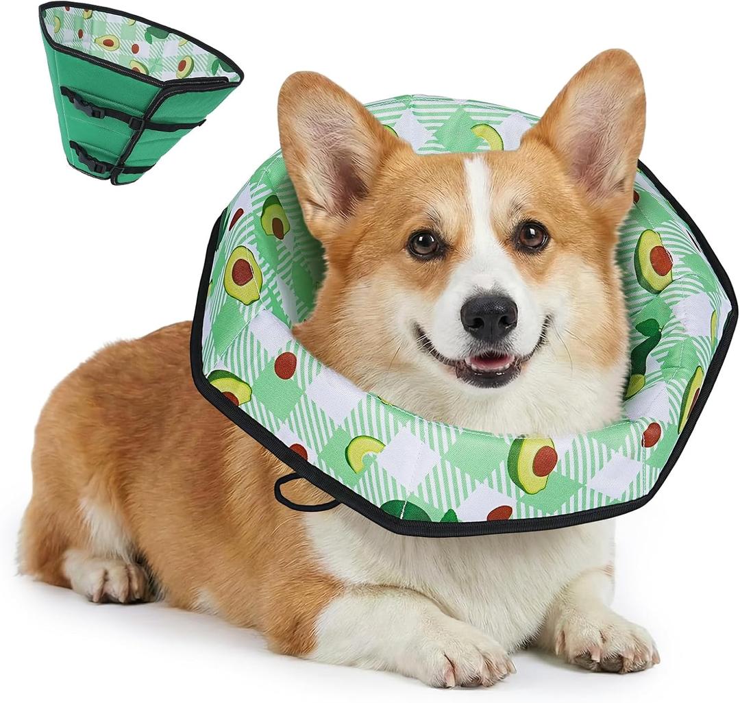 Soft Dog Cone Collar After Surgery: Foldable Long Comfortable Comfy Fabric Recovery Shame Elizabethan Stop Licking  Dogs (Green, L) (L(Neck:12.2"-15.75"/Depth:10.24"))