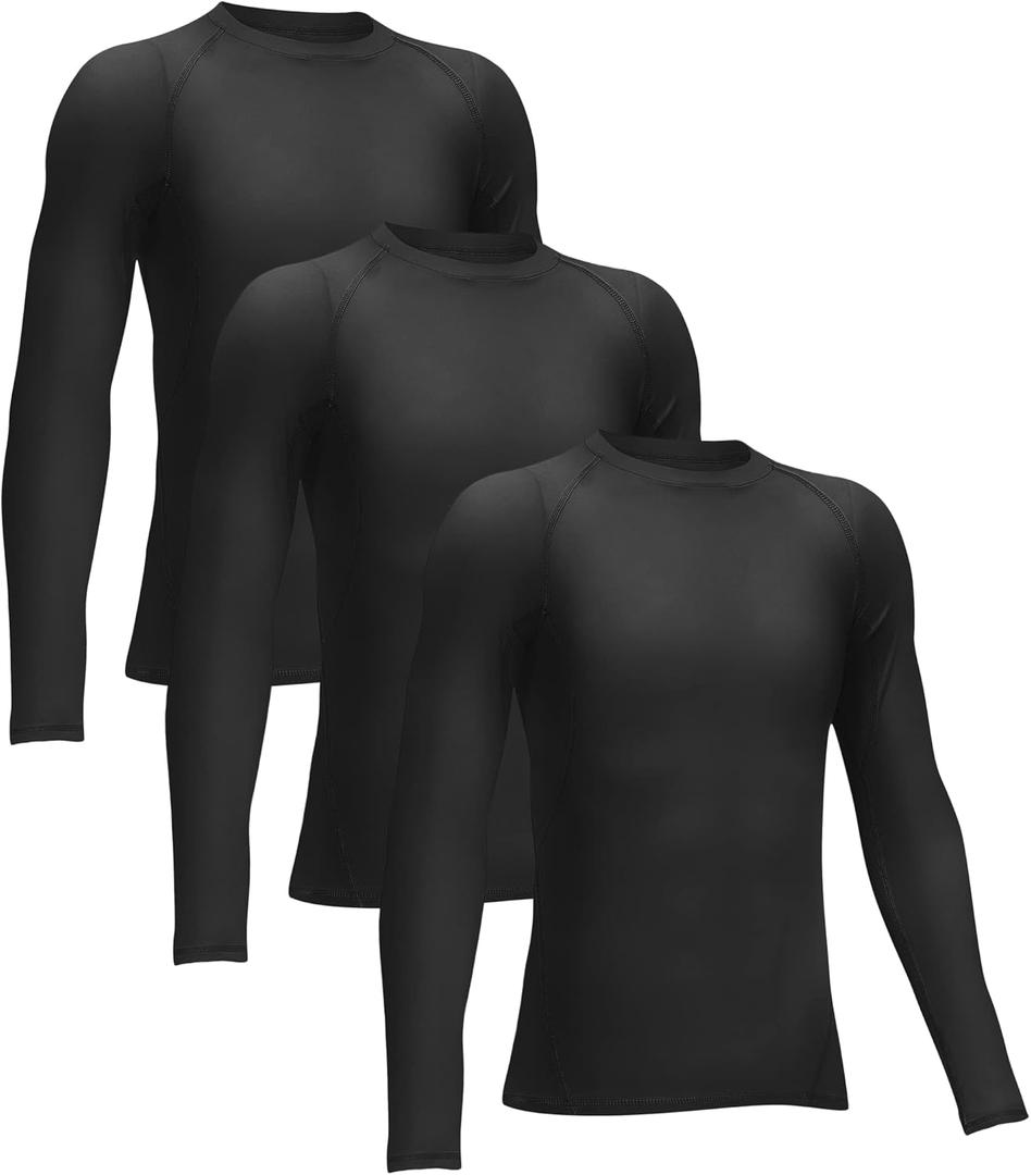 4 or 3 Pack Youth Boys' Compression Leggings Tights Athletic Pants Sports Base Layer for Kids Cold Gear (X-Large)