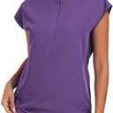 VECARDI Women's Scrub Top 4 Way Stretch Shirts Zipper Up Work Blouse Short Sleeves Top with Two Pockets