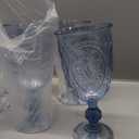 6 Pcs Plastic Goblets 7.5oz Vintage Goblet Plastic Glasses Colored Retro Embossed Water Goblets for Bar Juice Baby Shower Wedding Reception Grand Event Party (Blue)