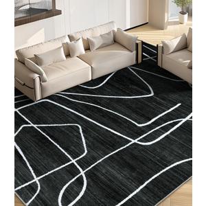 YIHOUSE Washable Area Rug 6'x9'-Abstract Black and White Rug for Living Room Bedroom, Large Modern Non-Slip Ultra-Thin Rug Home Decor,Black Abstract,6x9ft