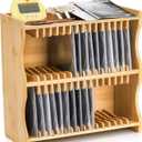 Lyellfe CD Holder Rack, Bamboo CD Rack Organizer with Rubber Feet, DVD Display Shelf for Movie Cases, DVDs, Cassette Tape, Holds up to 32 CD Cases