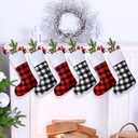 Skylety 6 Pcs Christmas Stockings 15 Inch Buffalo Plaid Stocking Classic Fireplace Hanging Stockings for Family Farmhouse Xmas Party Decoration (Red Black and Black White)