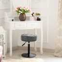 LUE BONA Height Adjustable Vanity Stool 15.8"-20.7", 360° Swivel Gray Faux Leather Chair, 300lb Capacity for Makeup Room, Bathroom