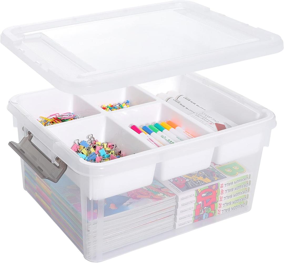 Citylife 17 QT Plastic Storage Box with Removable Tray Craft Organizers and Storage Clear Storage Container for Organizing Bead, Tool, Sewing, Playdoh (17 Qt- 1 Pack)