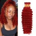 Red Boho Human Hair for Braiding Red Deep Wave Bulk Human Hair 14 14 14 inch Wet and Wavy Braids No Weft Bohemian 3 Bundles 150g