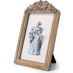 GUOER Vintage 5x7 Picture Frame with Flower Antique Ornate Table Top and Wall Mounting Photo Frame with High Definition Glass Front for Home Decor, Photo Gallery, Art(5x7, Gold)
