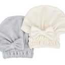Microfiber Hair Drying Towels Head wrap with Bow-Knot Shower Cap Hair Turban hairWrap Bath Cap for Curly Long & Wet Hair Gift for Women (1gray+white)